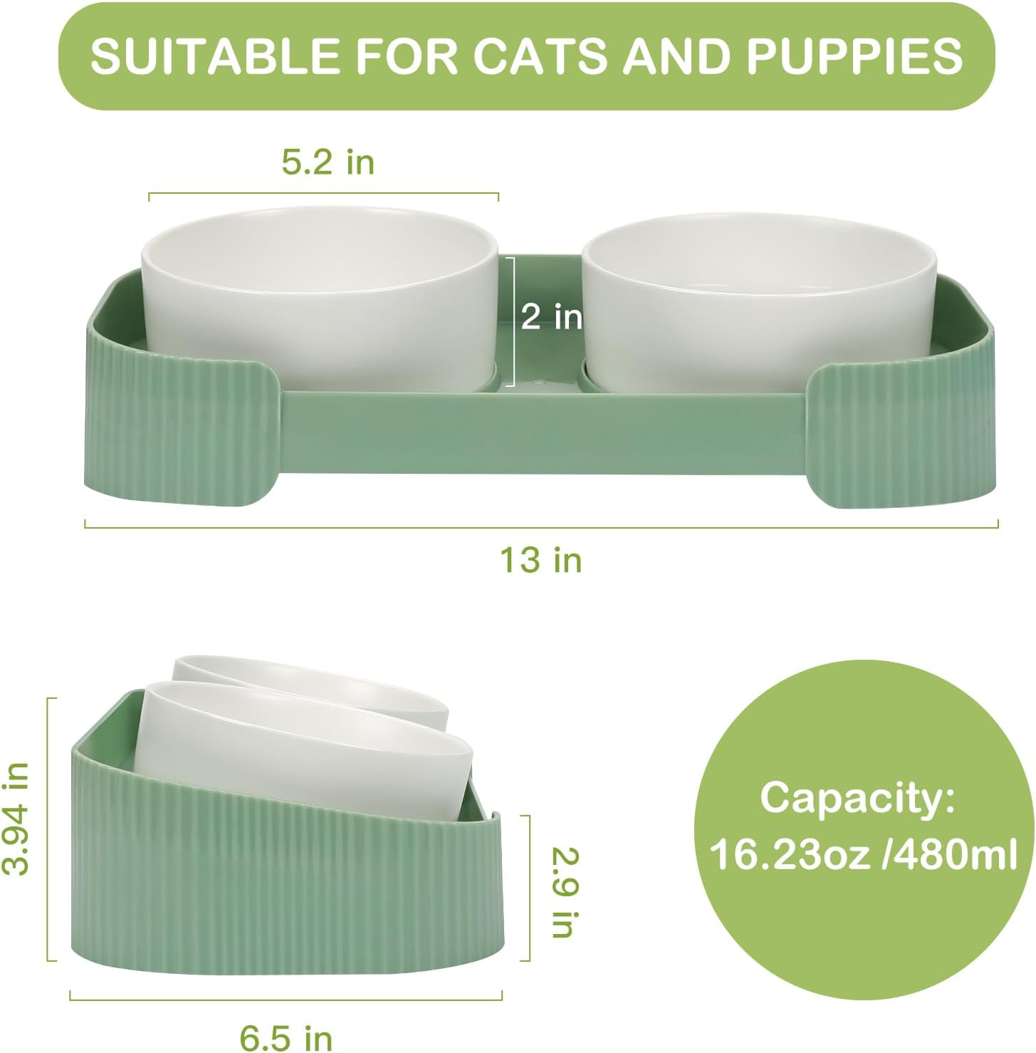 Ceramic Elevated Cat Bowls – Anti Vomit Feeding Set