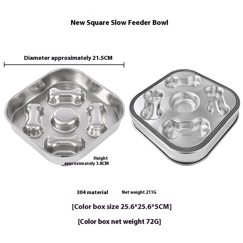 Square Stainless Steel Slow Feeder Bowl for Pets