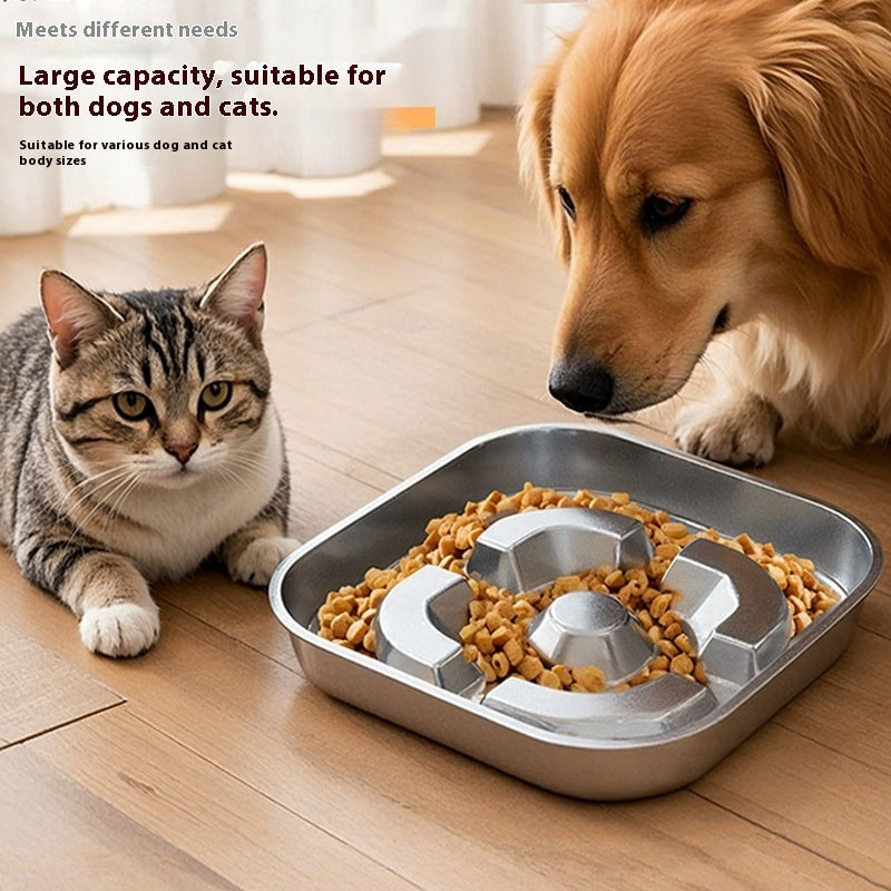 Square Stainless Steel Slow Feeder Bowl for Pets