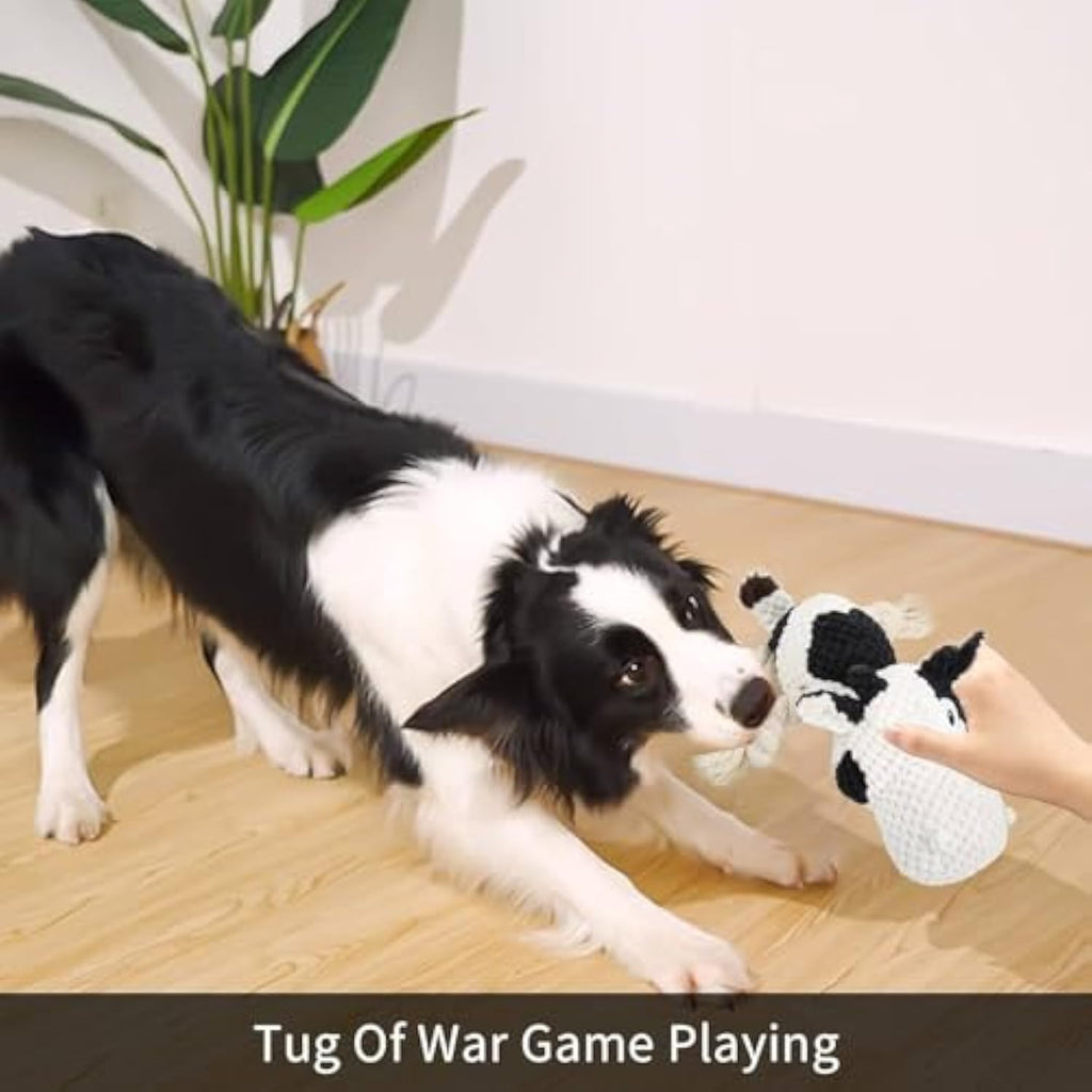 Squeaky Cow Dog Toy – Durable Plush Chew