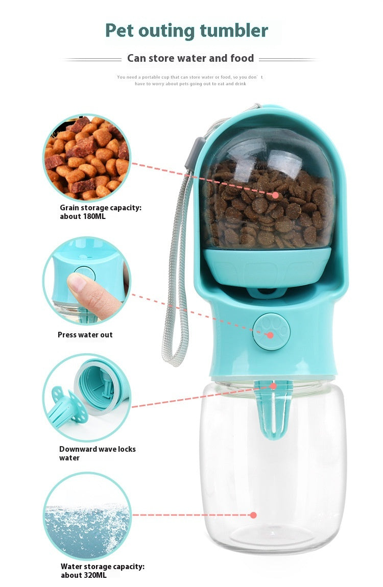 Portable Dog Water Bottle with Grain Storage – Travel Drinking Cup for Pets