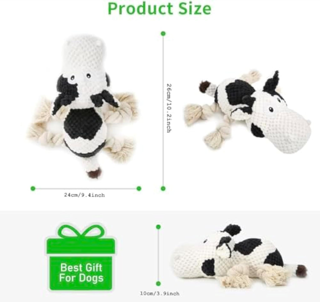 Squeaky Cow Dog Toy – Durable Plush Chew
