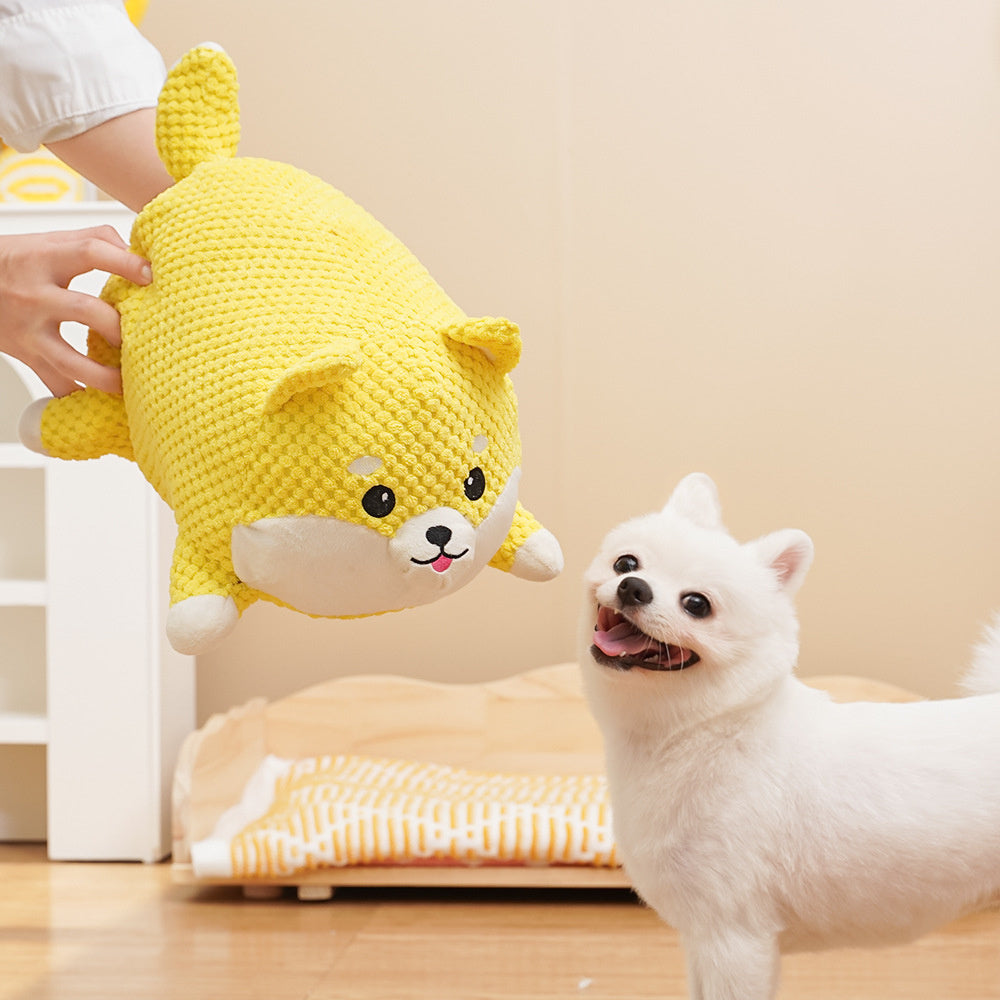 Calming Stuffed Dog Toy – Squeaky Plush Chew Pillow