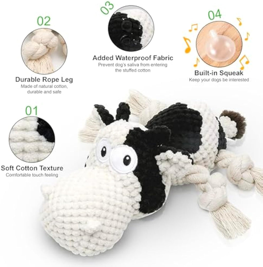 Squeaky Cow Dog Toy – Durable Plush Chew