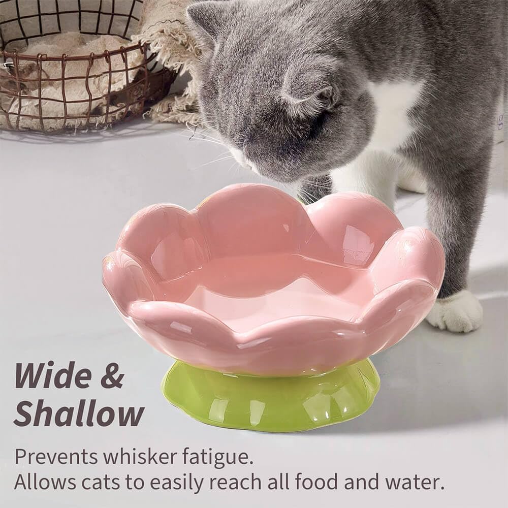 Cute Flower Cat Bowl – Elevated, Wide & Comfortable