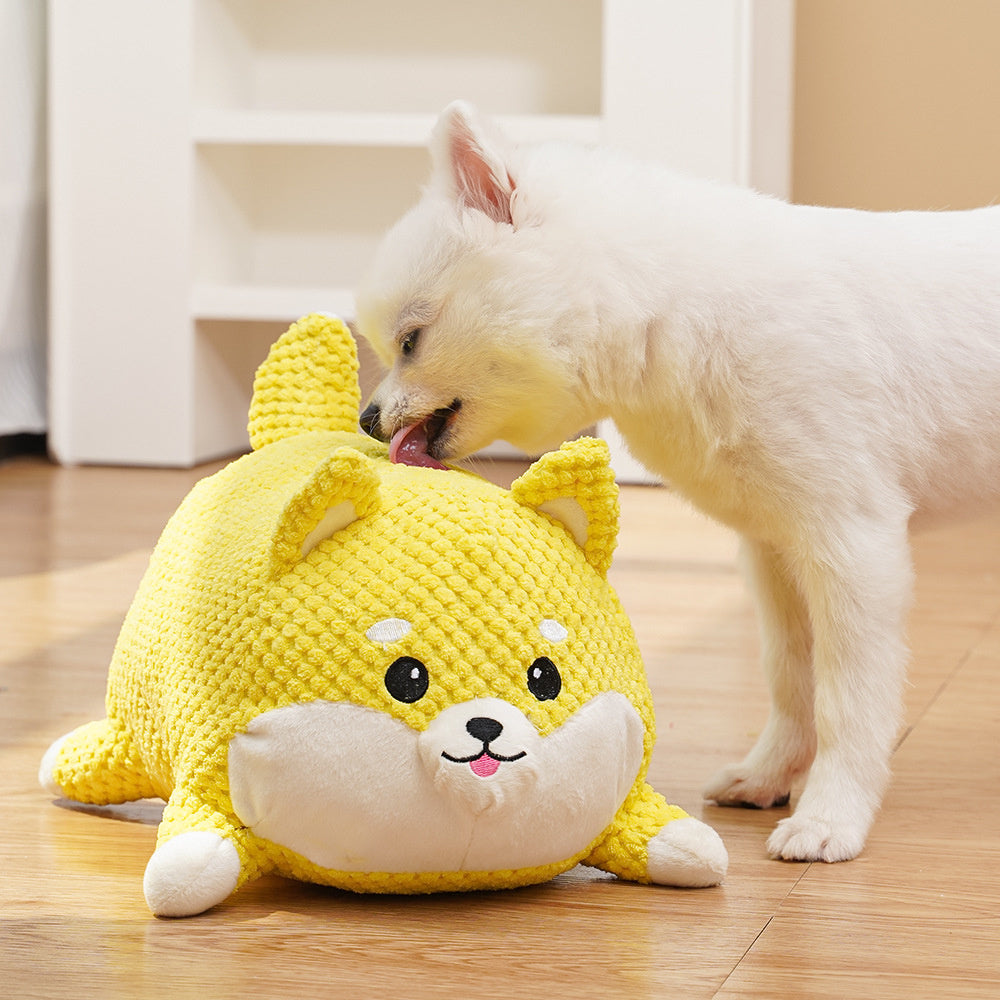 Calming Stuffed Dog Toy – Squeaky Plush Chew Pillow