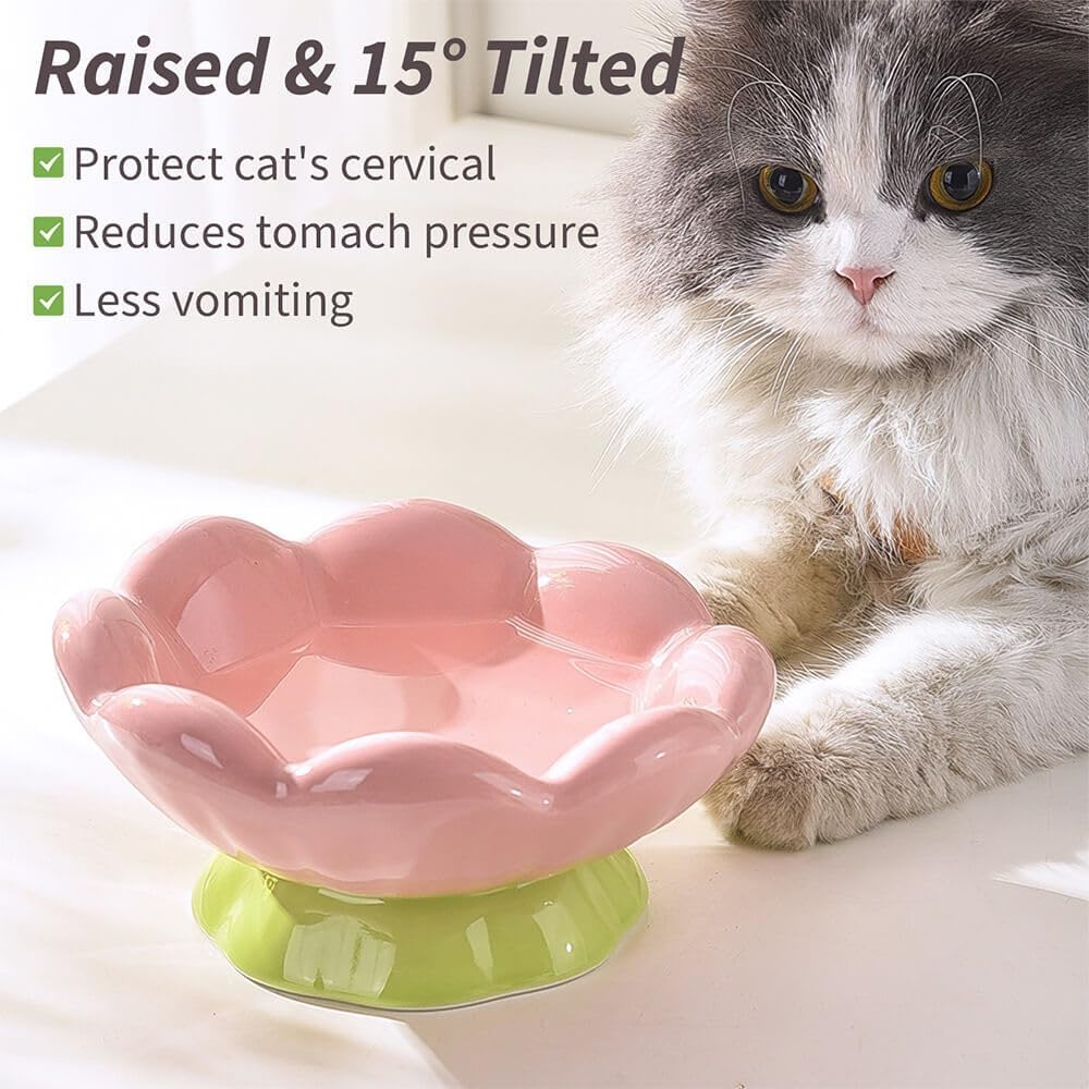 Cute Flower Cat Bowl – Elevated, Wide & Comfortable