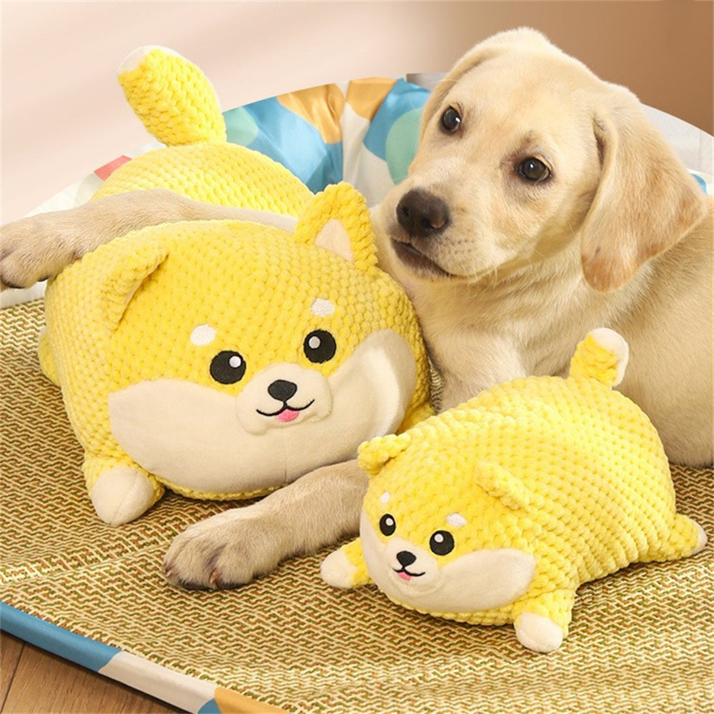 Calming Stuffed Dog Toy – Squeaky Plush Chew Pillow