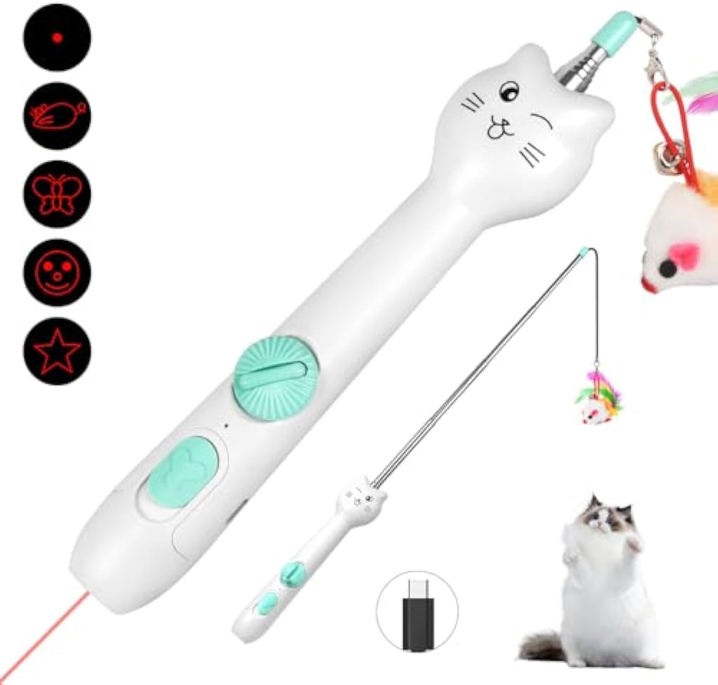 Interactive Cat Toy – Laser Pointer & Feather Wand